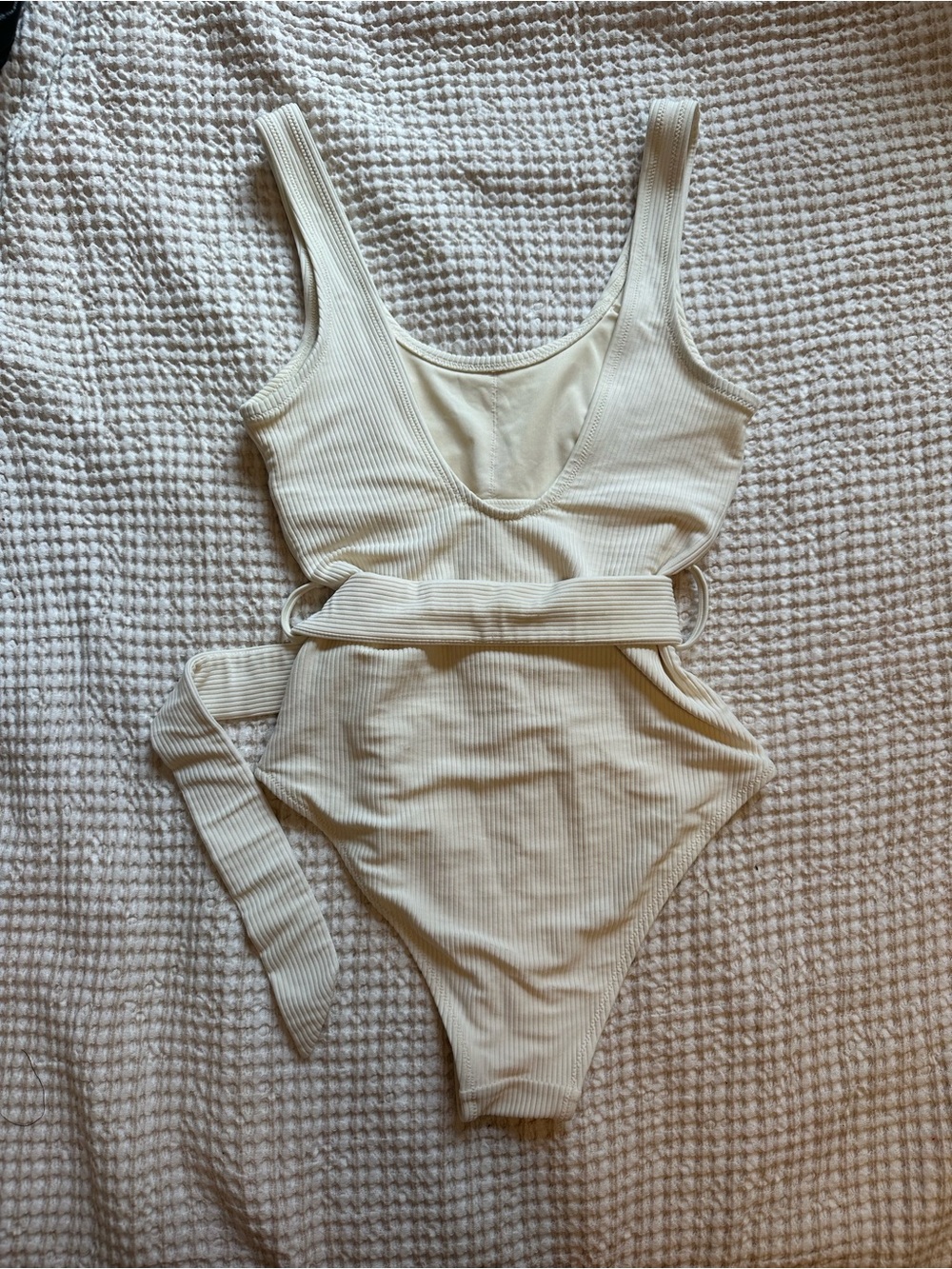 H&M Cream Ribbed Belted One-Piece - Picture 4 of 6